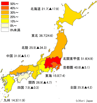 2021/2022年度地域別増減率の地図