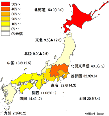 2024／2023年度地域別増減率（％） 詳細は以下の表を参照してください。