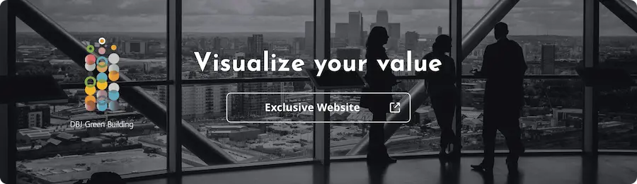 DBJ Green Building logo and text "Visualize your value" with "Exclusive Website" button.