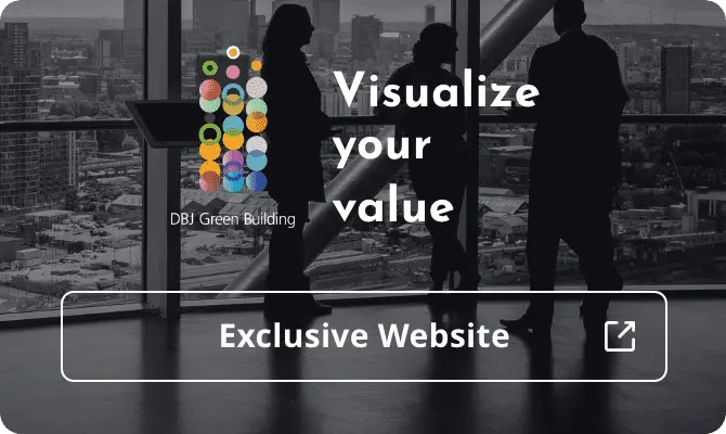 DBJ Green Building logo and text "Visualize your value" with "Exclusive Website" button.